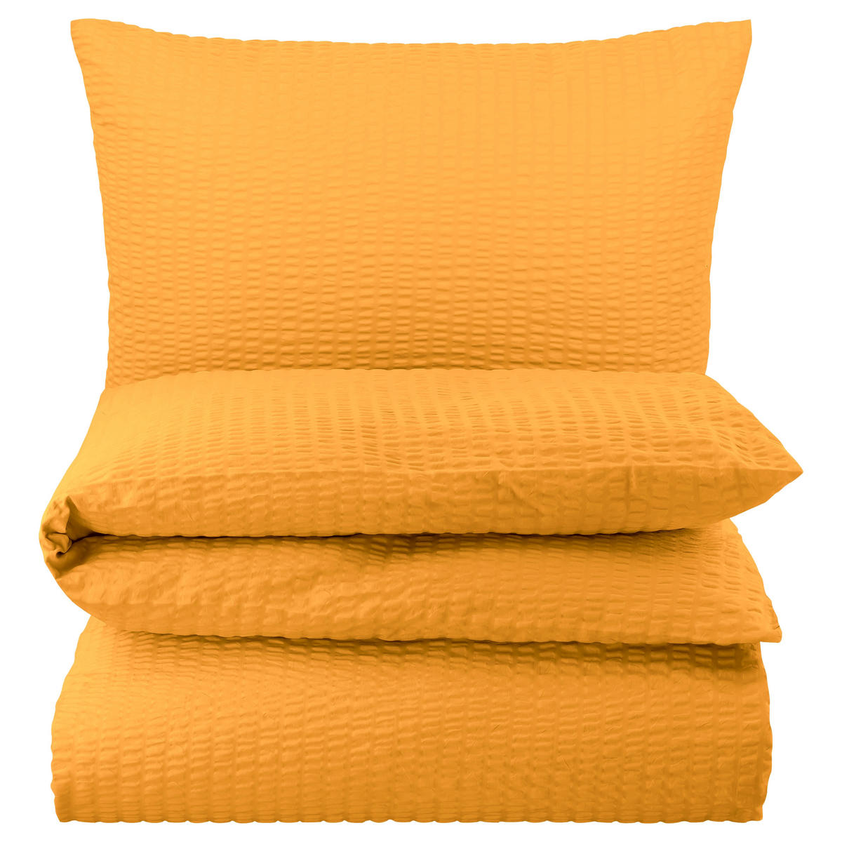 SEERSUCKER-BETTWÄSCHE 155x220 Uni Sommer Bettbezug Bügelfrei aus 100% Baumwolle, Bettbezüge einfarbig Orange Gelb - Orange, Textil (155/220cm) - Carpe Sonno