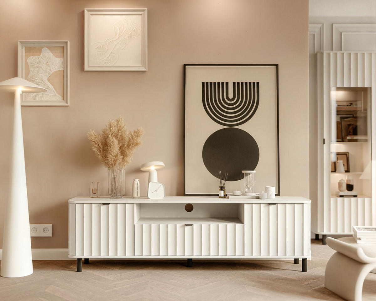 TV-LOWBOARD VITA stehend, 196 cm Alpinweiß - Weiß, Holzwerkstoff/Metall (196/57/40.5cm) - Idohome
