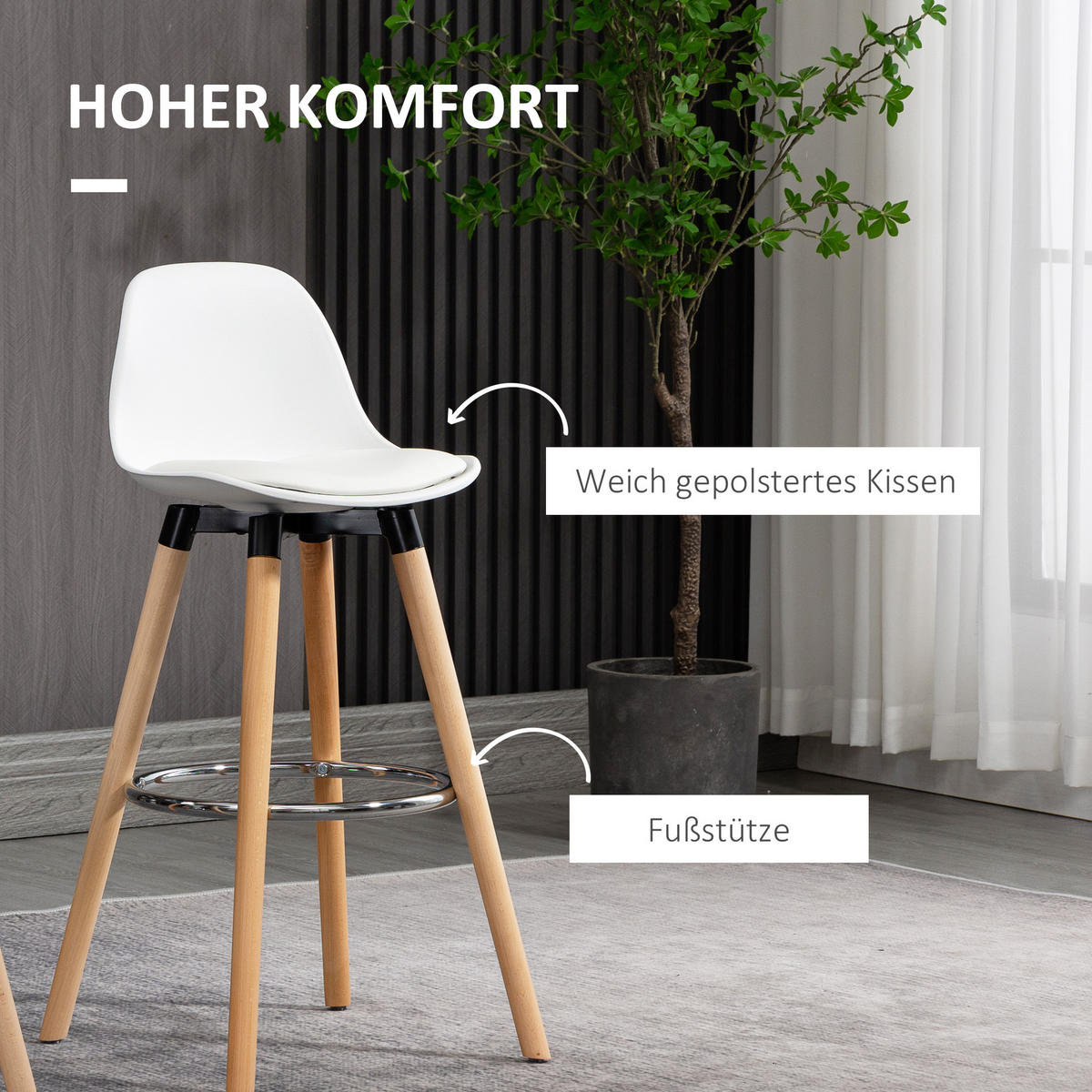 BARHOCKER, Kunstleder, Buchenholz, Weiß - Weiß, Kunststoff (42.5/91/38.5cm) - HOMCOM
