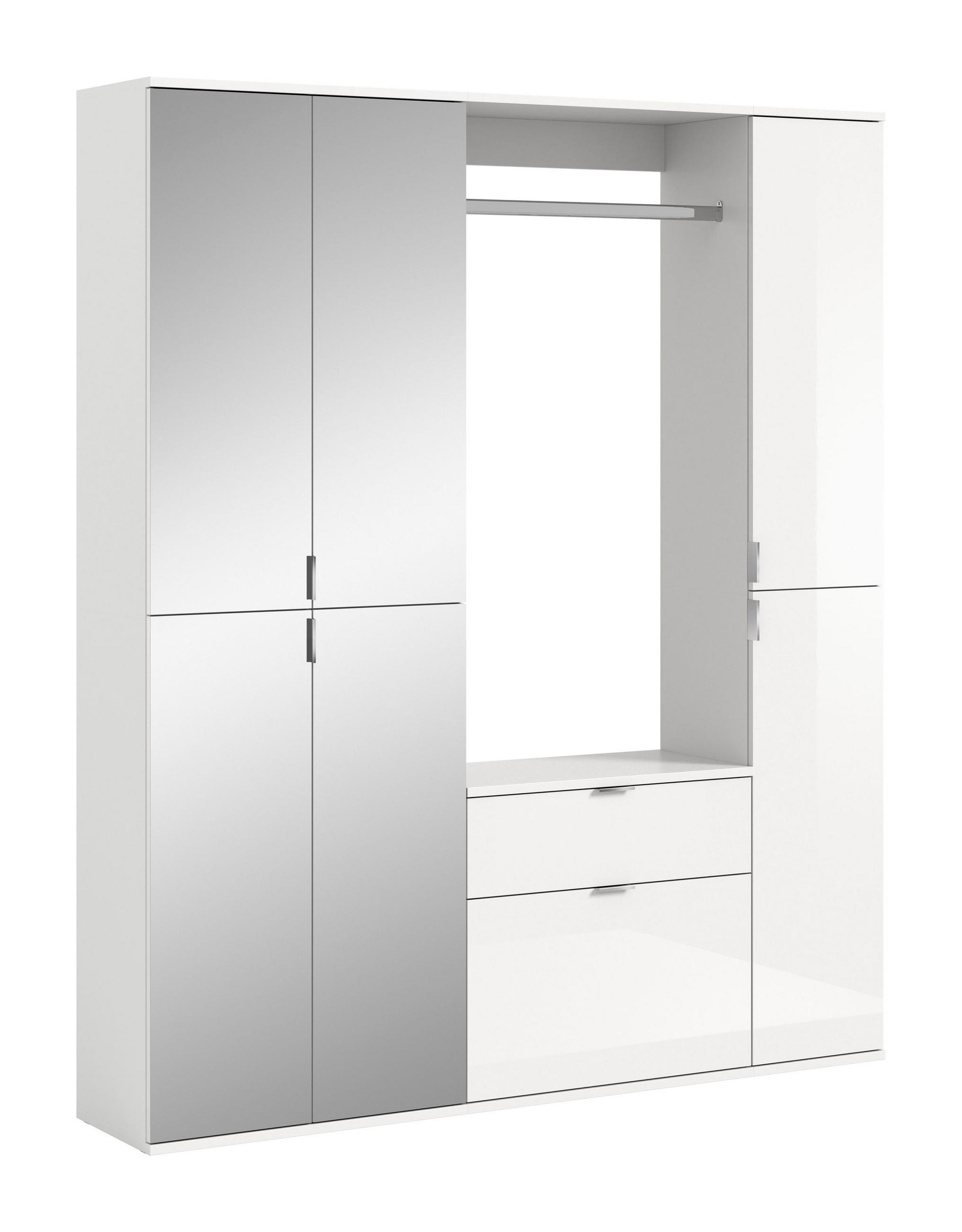 GARDEROBENKOMBINATION 4tlg. Projekt X Garderobe in weiß Nb. und weiß hochglanz B/H/T: 152x193x34 cm - Weiß, Holzwerkstoff (152/193/34cm)