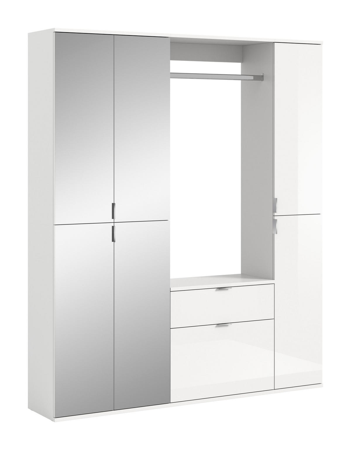 GARDEROBENKOMBINATION 4tlg. Projekt X Garderobe in weiß Nb. und weiß hochglanz B/H/T: 152x193x34 cm - Weiß, Holzwerkstoff (152/193/34cm)