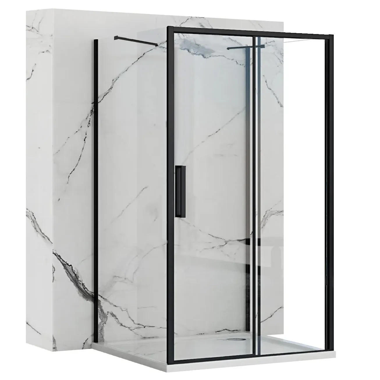 DUSCHKABINE Rea Rapid Slide Wandmontage 110x80 - Schwarz, Glas (110/80/195cm) - REA