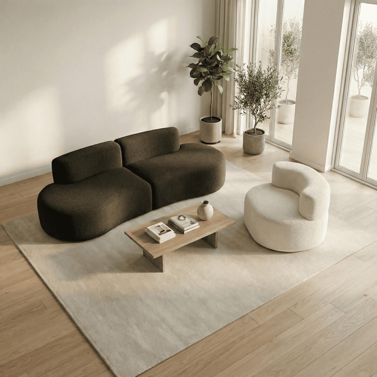 SITZGARNITUR Lounge Sofa und Sessel Schokolade und Weiß - Dunkelbraun/Weiß, Textil (240/75/102cm) - COCO Living