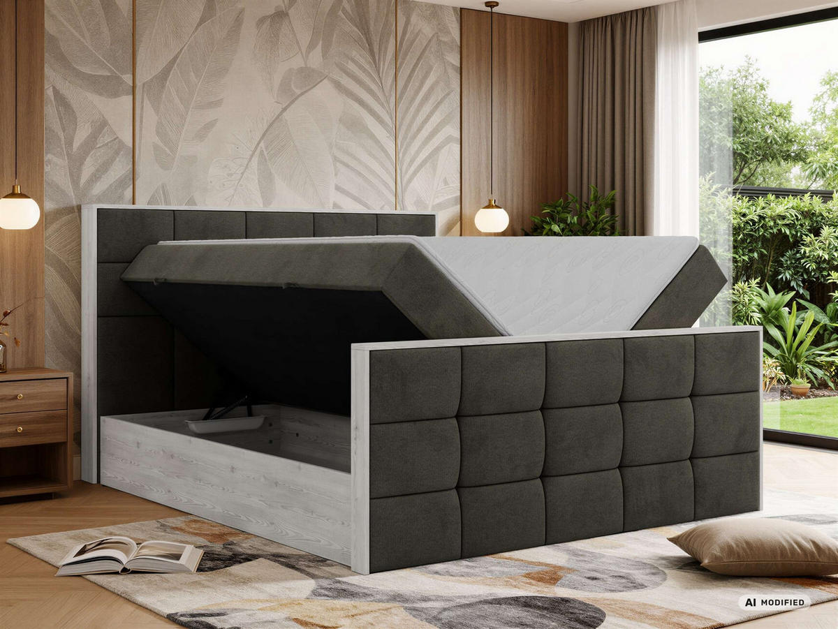 BOXBETT ALNOR DUO 140/200 - Dunkelgrau Velvet - Topper Visco - H3 - Dunkelgrau/Anthrazit, Kunststoff/Textil (140/200cm) - MKS