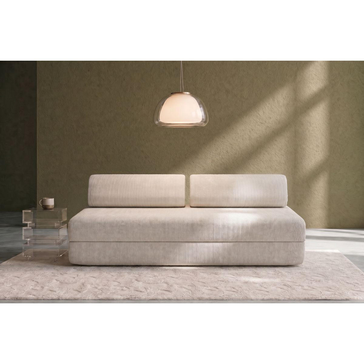 2-3-SITZER-SCHLAFSOFA aus weißem Cord - Weiß, Textil (95/70.5/190cm) - Kimo