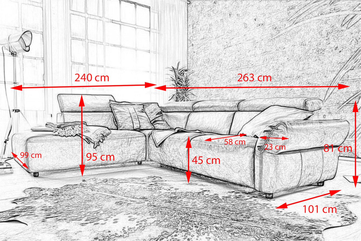 ECKSOFA MOTOR. SITZVORZUG RISO Grau Leder - Schwarz/Grau, Leder (263/240cm) - KAWOLA