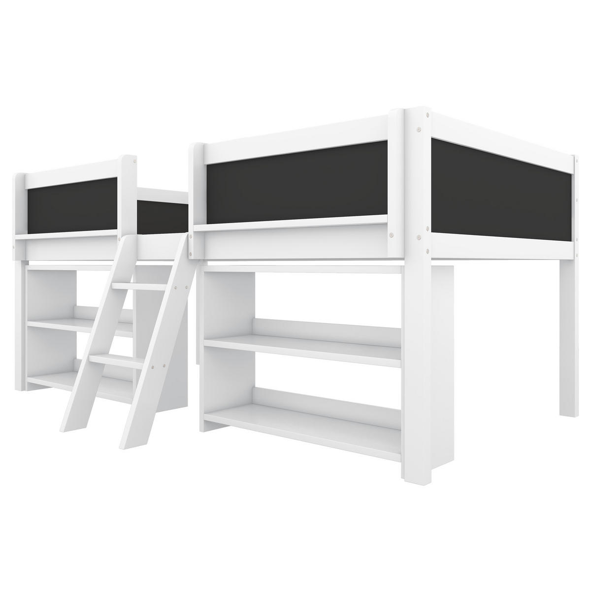 HOCHBETT aus Kiefernholz 90x200 cm in Weiß mit Stauraum & Zeichentafel - Weiß, Holz (90/200cm) - Modfu