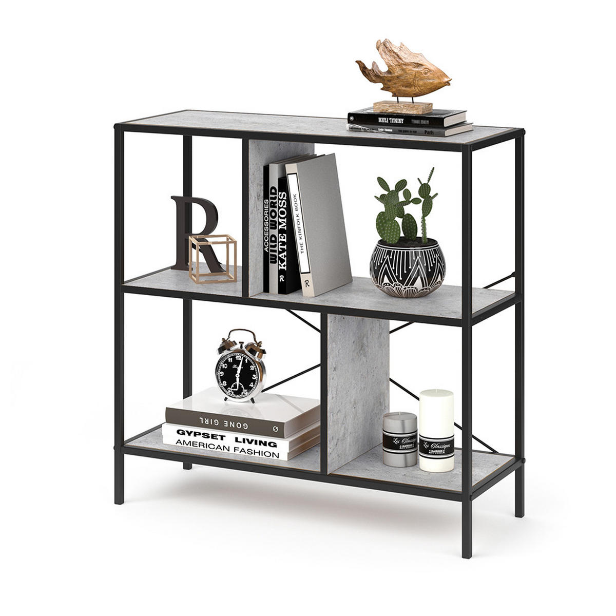 RAUMTEILER Fyrk, Beton/Schwarz, 80 x 79 cm - Grau, Holzwerkstoff (80/79/30cm) - Vicco