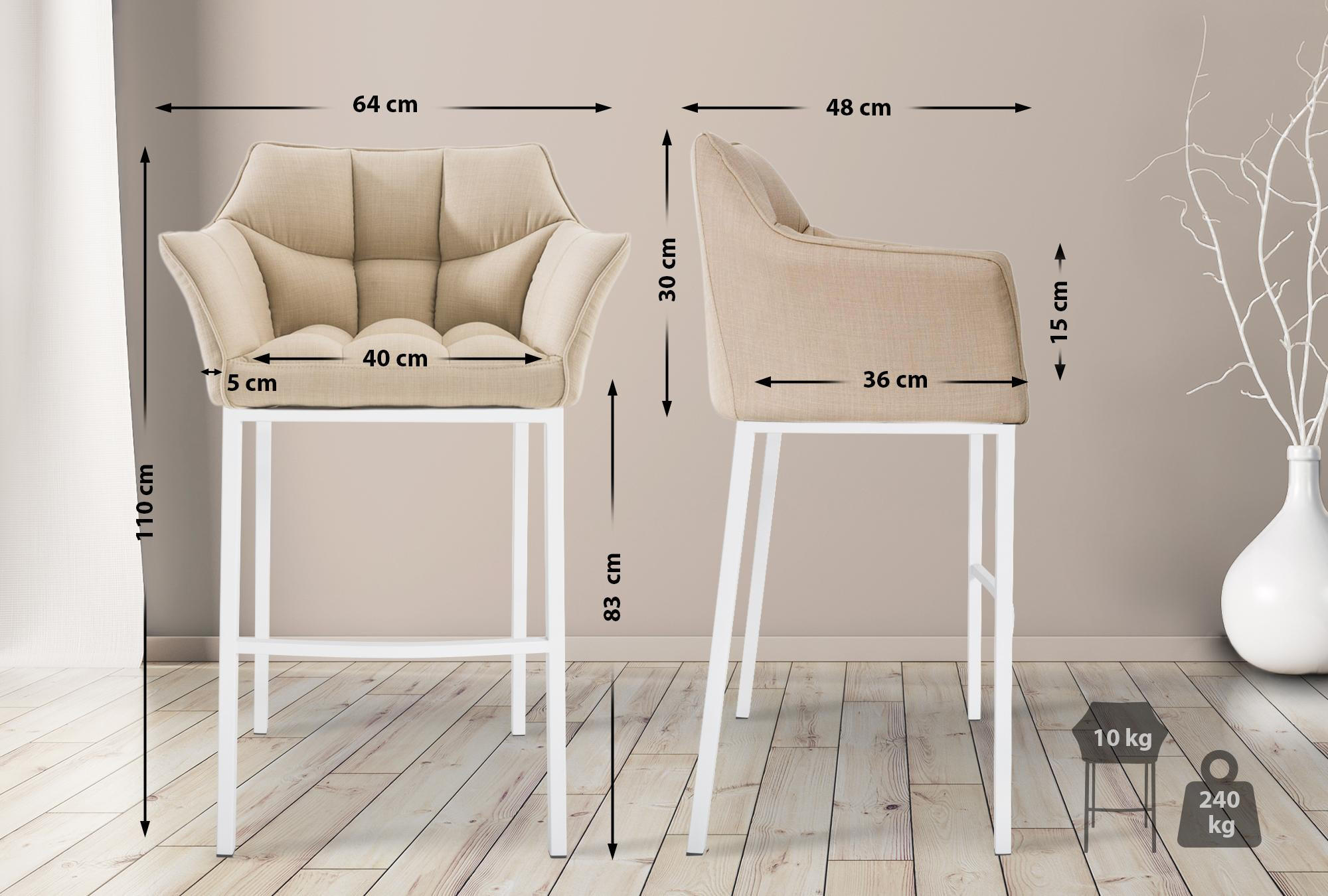 BARHOCKER Stoff Creme - Creme/Weiß, Textil/Metall (64/110/48cm) - CLP