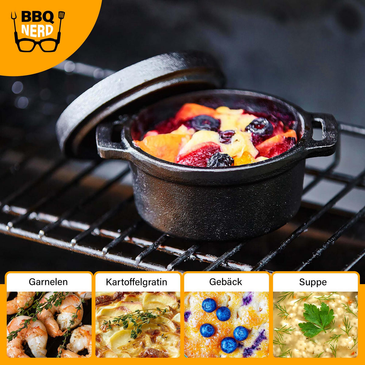 MINI-DUTCH-OVEN Gusseisen Feuertopf Gusstopf Grilltopf | Gusseisentopf 11x5cm - Schwarz, Metall (12/7/12cm) - BBQ Nerd