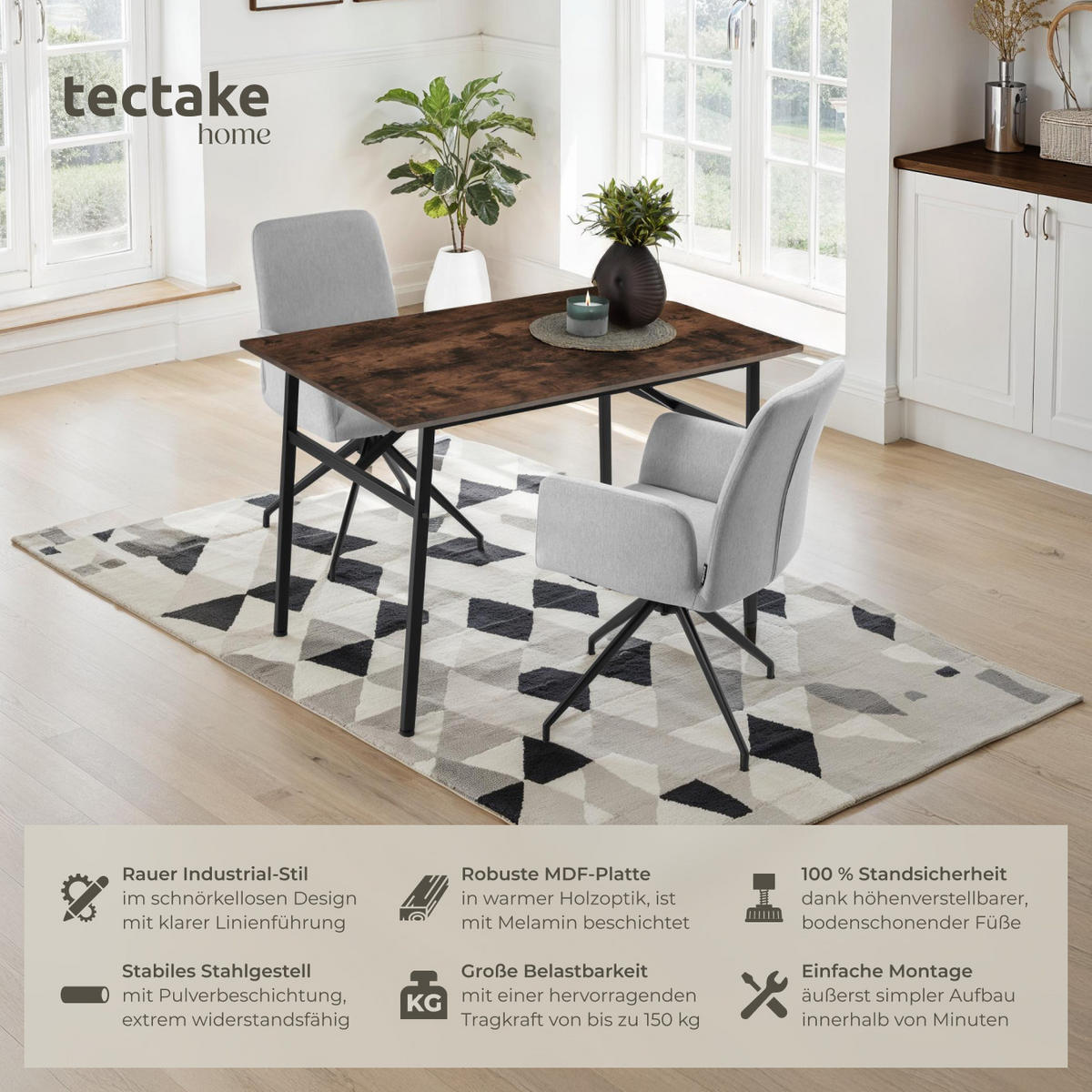 ESSTISCH Swansea,120 x 75 x 76 cm,Industrial Holz dunkel, rustikal - Rostfarben, Holz (120/75/76cm) - tectake