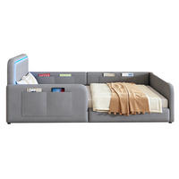 POLSTERBETT 90x200cm LED App Steuerung Seitentasche Grau - Grau, Textil (90/200cm) - FLIEKS