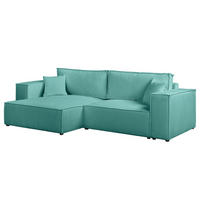 ECKSOFA mit Schlaffunktion - 255 cm - Türkis/Schwarz, Kunststoff/Textil (255/148cm) - home24