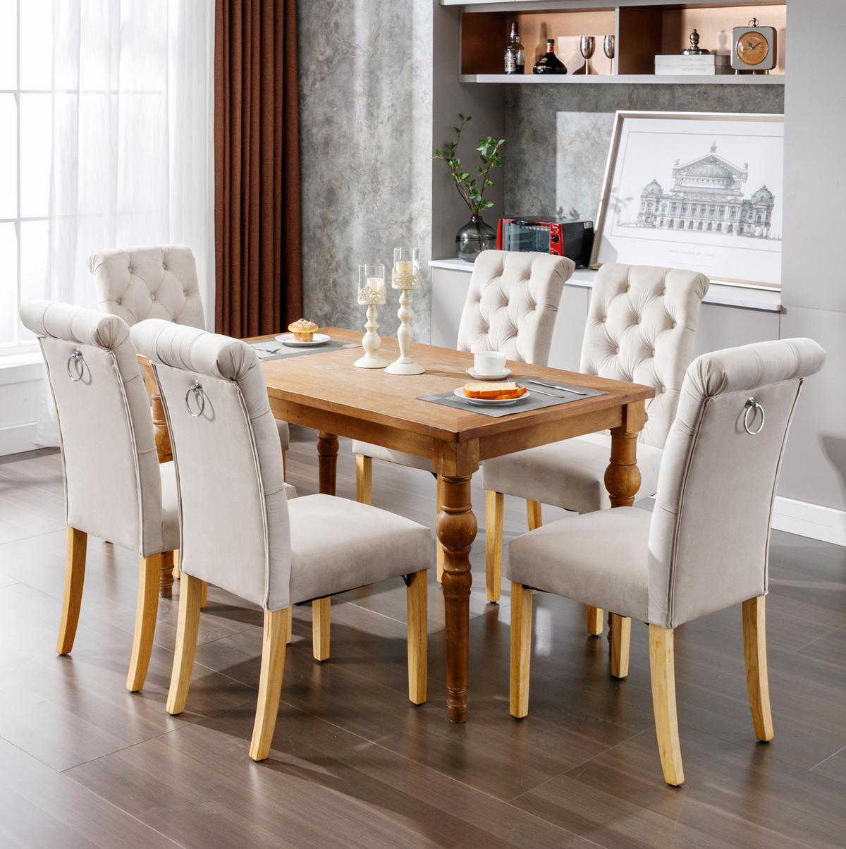 ESSZIMMERSTUHL 2er-Set Samt Beige mit Eichenbeinen - Beige, Holz (43/100/63cm) - Meubliv