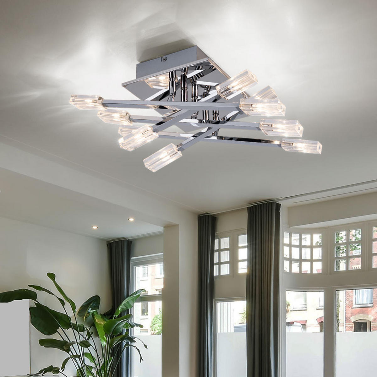 LED DECKENLEUCHTE TRIBAL Glas Silber - Silberfarben, Glas (51.5/28/11cm) - Globo Lighting