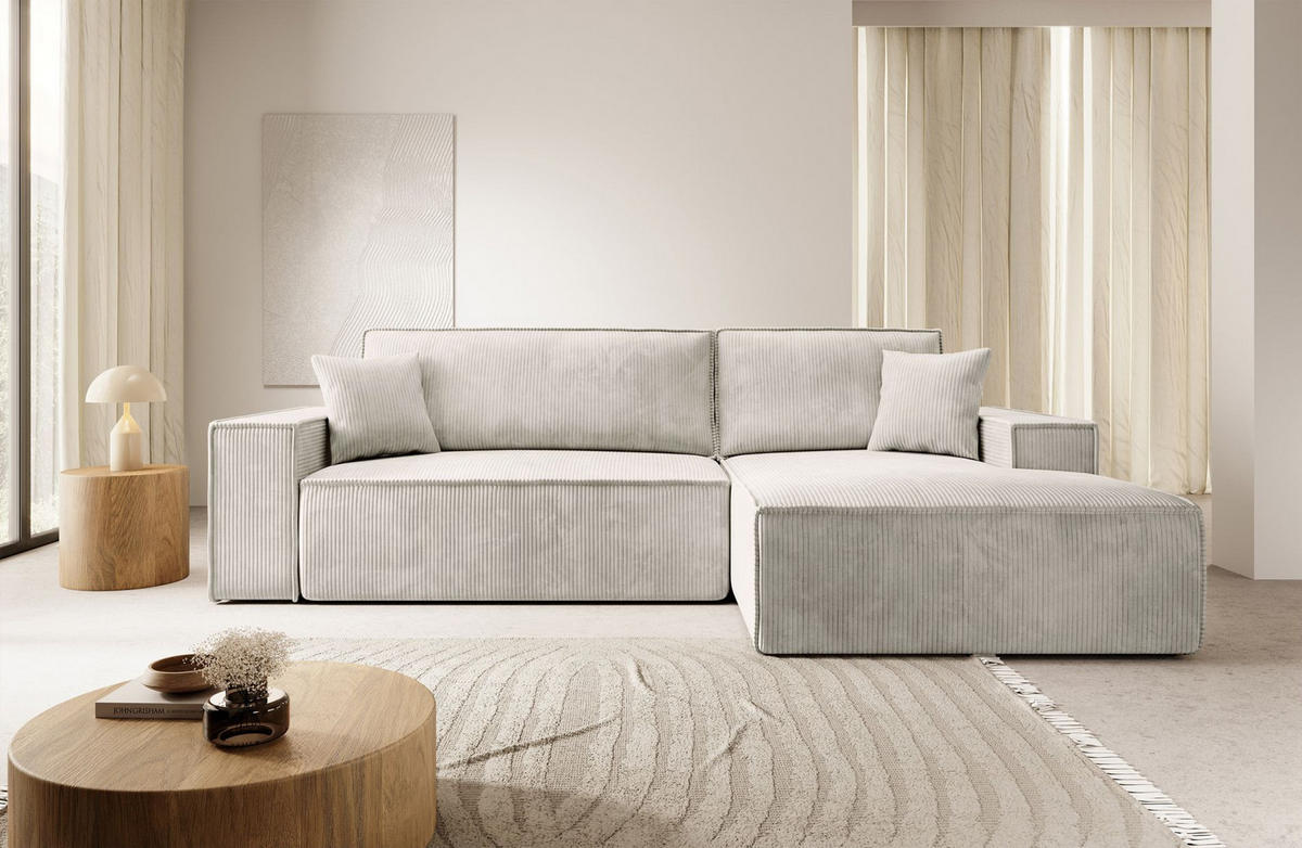 ECKSOFA Farese New Creme mit Cordbezug, rechts - Creme/Schwarz, Kunststoff/Textil (167/267cm) - Selsey