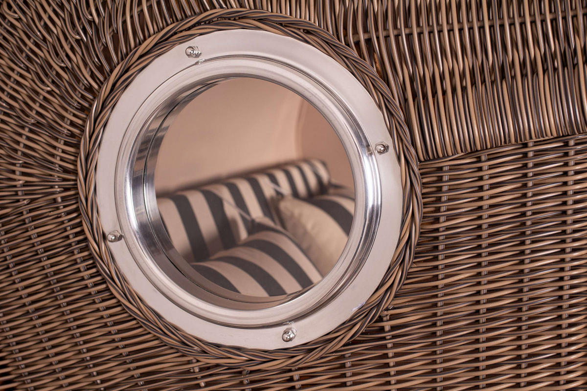 STRANDKORB Düne Grande Bullauge Teak PE Grey Dessin 581 - Braun/Grau, Metall (142/170/95cm) - Mr. Deko