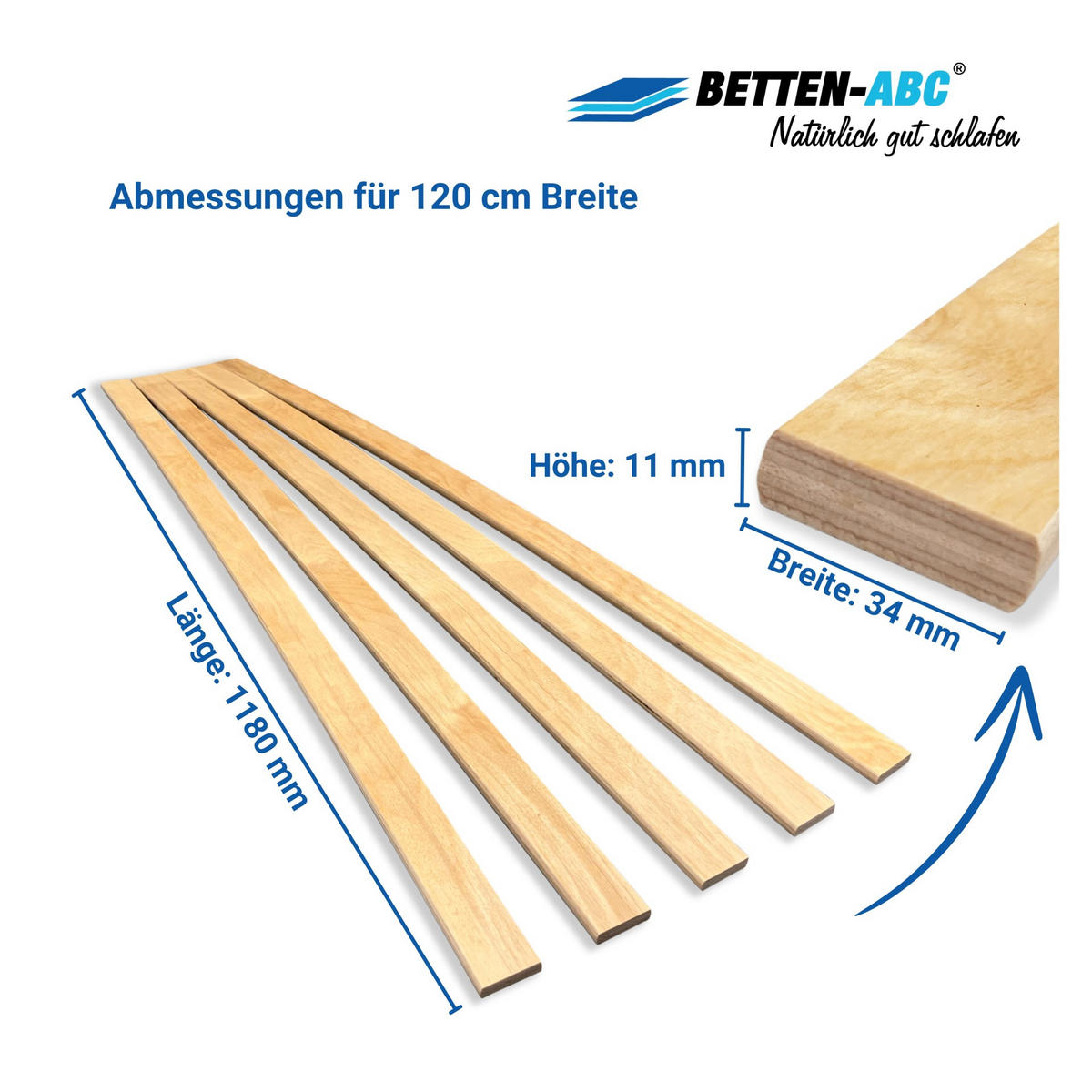 ERSATZ-FEDERHOLZLEISTEN aus Schichtholz im 5er Set passend für viele gängige Lattenroste - Eichefarben, Holz (3.4/120cm) - Betten-ABC