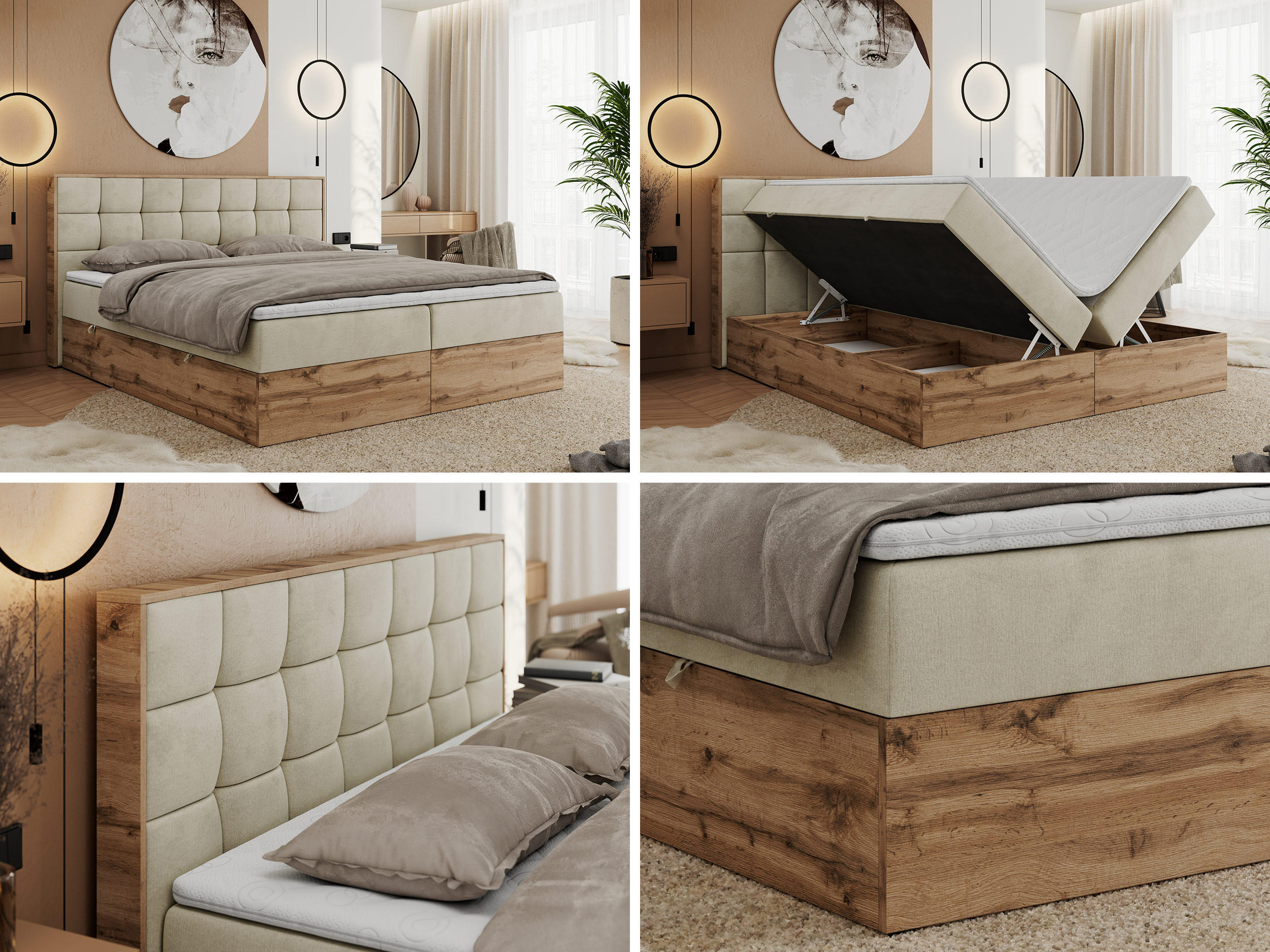 Thumbnail - MKS Boxbett, Beige, Textil, 2-Sitzer, H3, 7-Zonen, Rechteckig, 120x200 cm, Schlafzimmer, Betten, Boxspringbetten