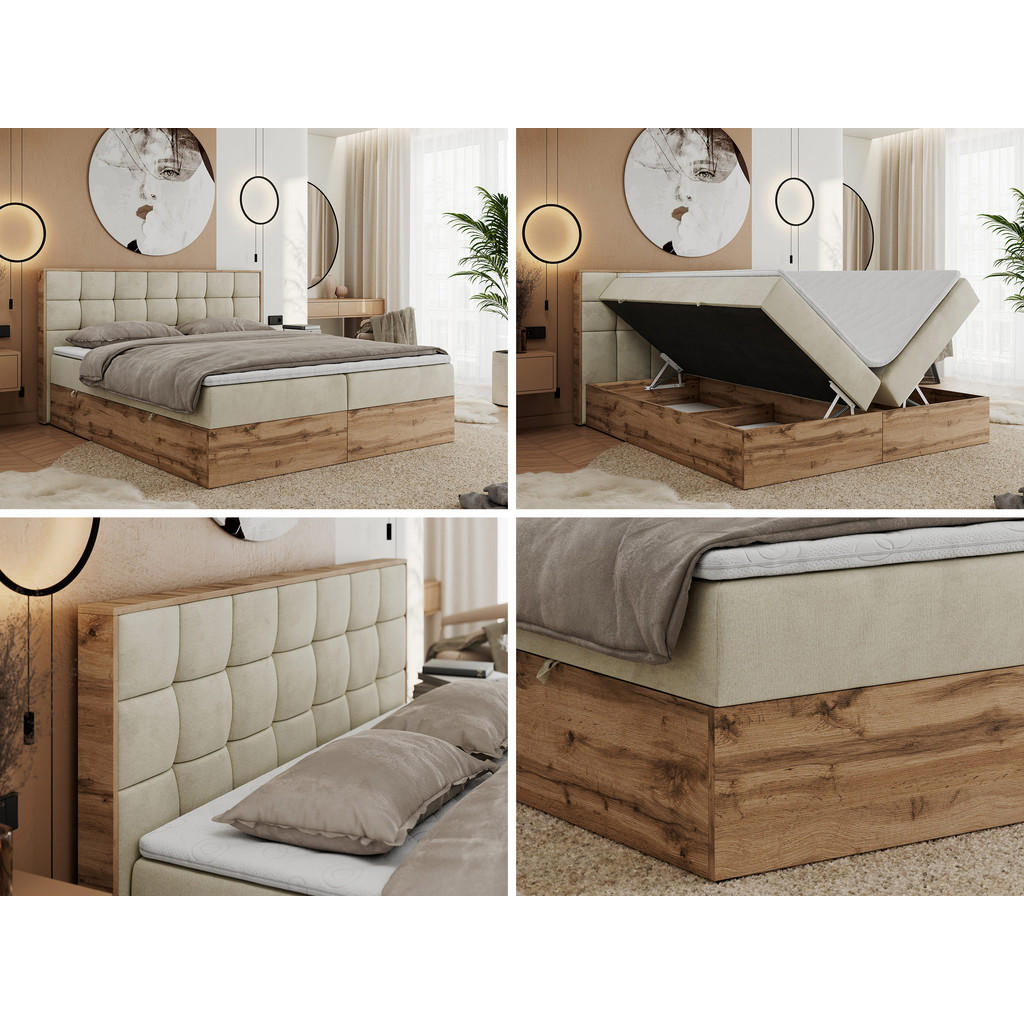 Thumbnail - MKS Boxbett, Beige, Textil, 2-Sitzer, H4, 7-Zonen, Rechteckig, 160x200 cm, Schlafzimmer, Betten, Boxspringbetten