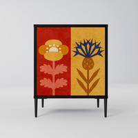 SIDEBOARD SCANDIC FLOWERET, Schwarz, 57,5x42x72,5 cm, Schwarze Metallfüße - Multicolor/Schwarz, Holzwerkstoff/Metall (57.5/72.5/42cm) - SpaceRebels