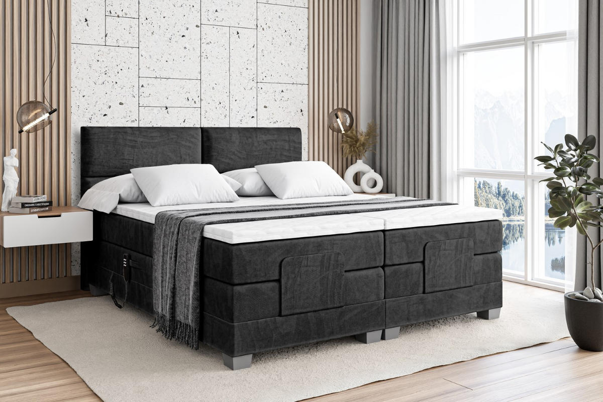 BOXSPRINGBETT elektrisch verstellbar mit 2 Matratzen H4/Taschenfederung MAYA EL 180 x 200 Schwarz - Schwarz, Holzwerkstoff (187/200cm) - ALTDECOR