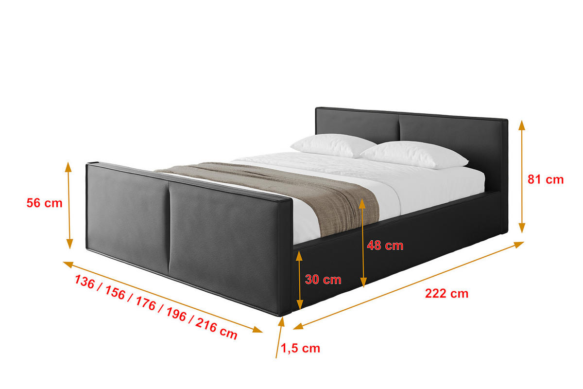 POLSTERBETT mit Bettkasten, Fußteil und Lattenrost, Boxbett mit Matratze H3/H4 - EMMI-Z-V1 120x200 Schwarz Kunstleder - Schwarz Hochglanz, Holzwerkstoff/Textil (120/200cm) - ALTDECOR
