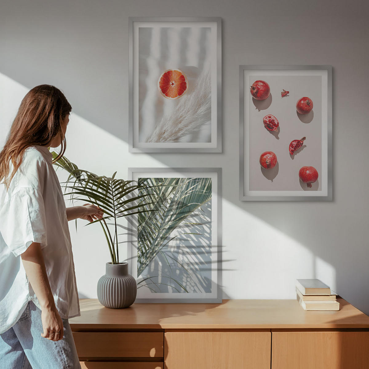 WANDBILDER 3er Set - 40x60 cm Silberner Rahmen - Feiertagspalmenfrüchte - Silberfarben, Kunststoff (40/60cm) - ArtPrintCave