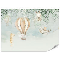 FOTOTAPETE für Kinderzimmer Tiere Wolken Ballons Giraffe Elefant 300x210 - Beige/Braun, Papier (300/210cm) - Muralo