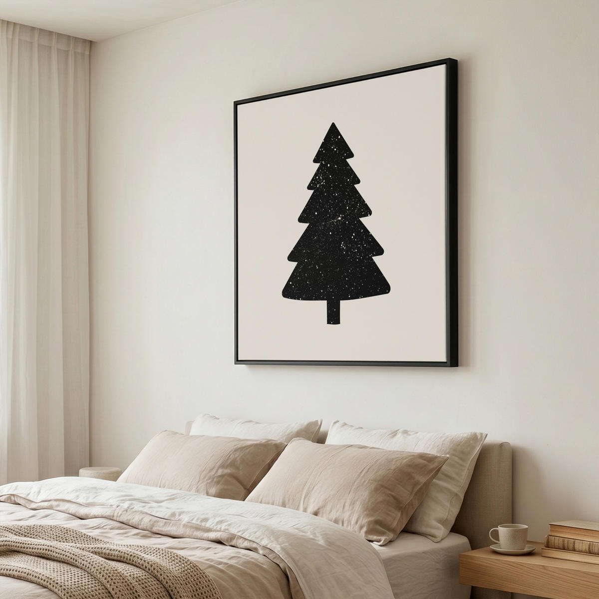 LEINWAND Bilder mit Rahmen - Weihnachtsbaum - Schwarz - Urlaub - Beige - 90x90 - Schwarz, Textil (90/90cm) - MuchoWow