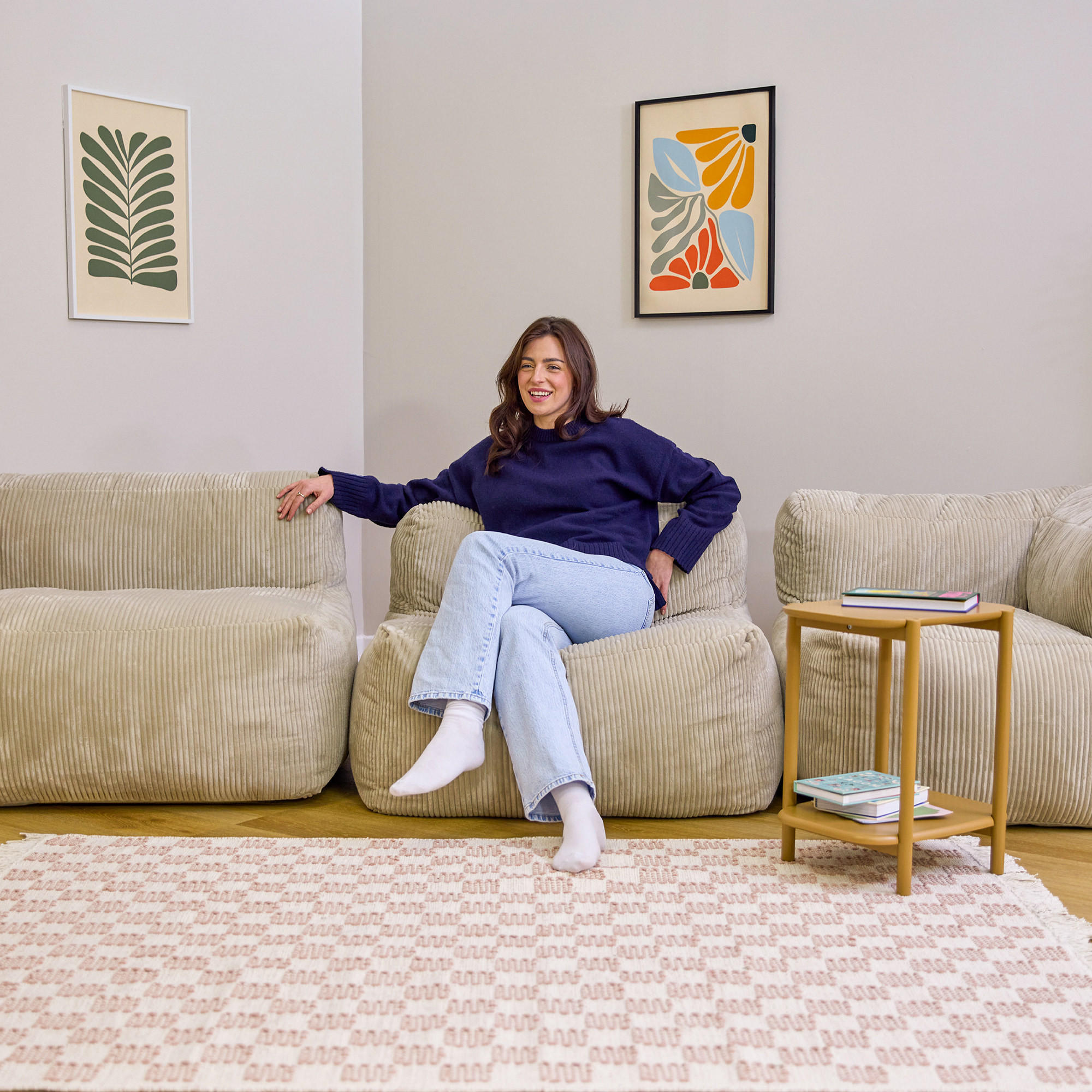 SITZSACK-SOFA 3-tlg. ZEN: Ecksessel, 2 Sessel - Beige, Textil (450/68/100cm) - icon