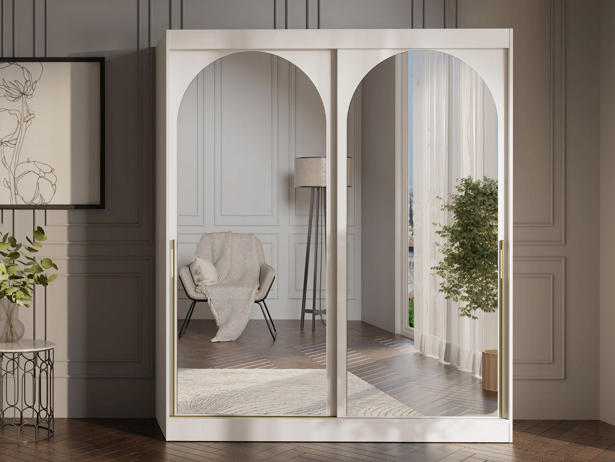 SCHIEBETÜRENSCHRANK Modin 180 - Kaschmir/Goldfarben, Holzwerkstoff/Kunststoff (180/216/65cm) - MIRJAN24