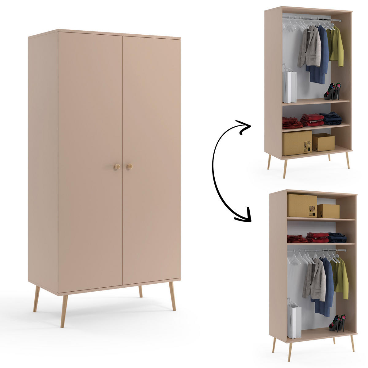 KLEIDERSCHRANK Schrank Kriml Macchiato 180x202 cm - Mokka, Holz (52/202/180cm) - Fedve