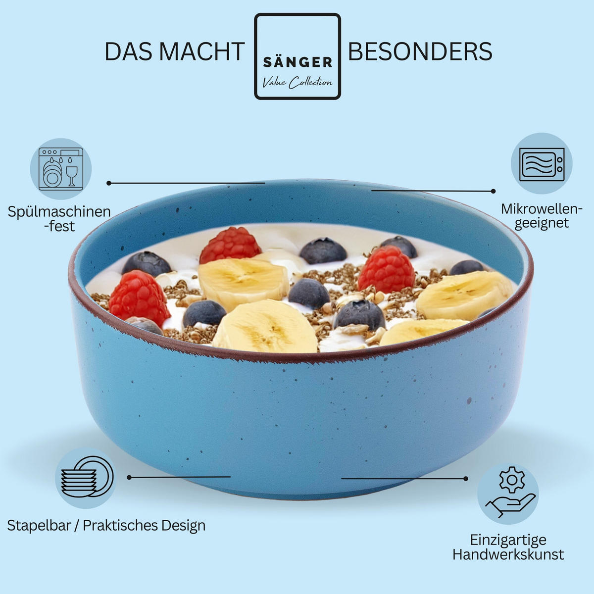 SCHALEN BOMBAY SAPHIR - 4 teilig aus Steingut - Blau, Stein (16.5/16.5/6.5cm) - Sänger