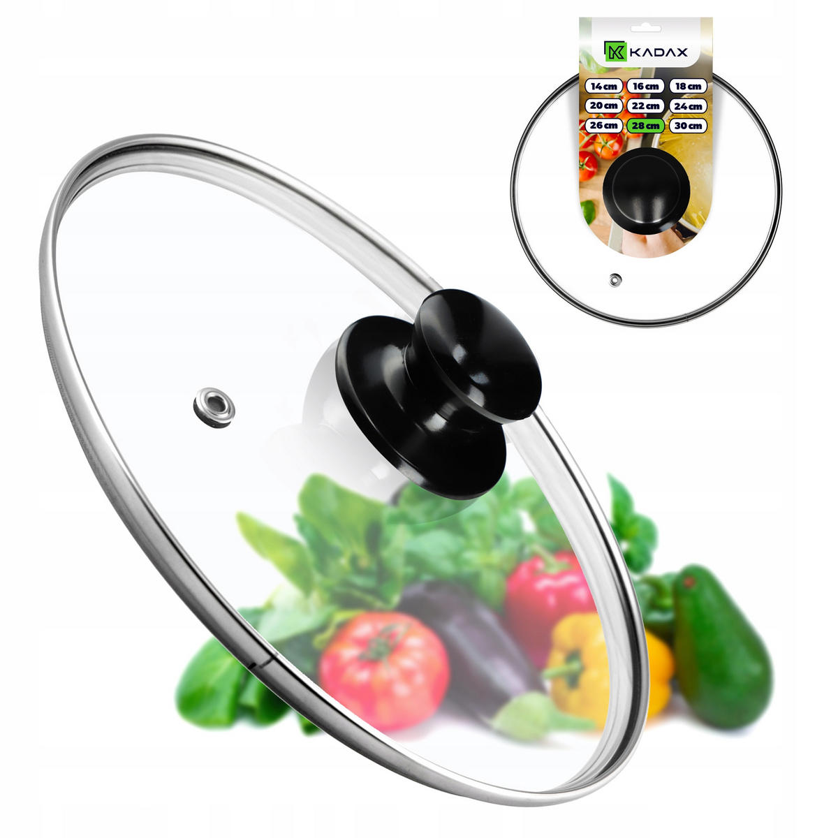 DECKEL mit schwarzem Griff, 28 cm, 1 Stück - Transparent, Glas/Kunststoff (28cm) - KADAX