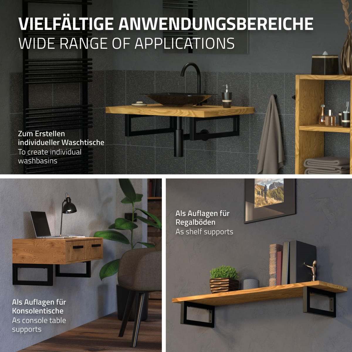 WANDKONSOLE - Schwarz, Metall (15/3/40cm) - ML-DESIGN
