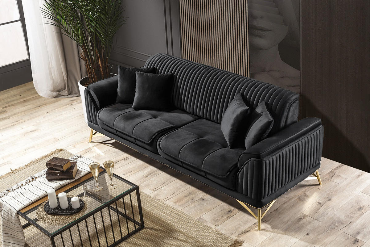 SITZGARNITUR Bond Grau Stellvariante:2+2 - Schwarz, Holz (187/85/100cm) - Villa Möbel