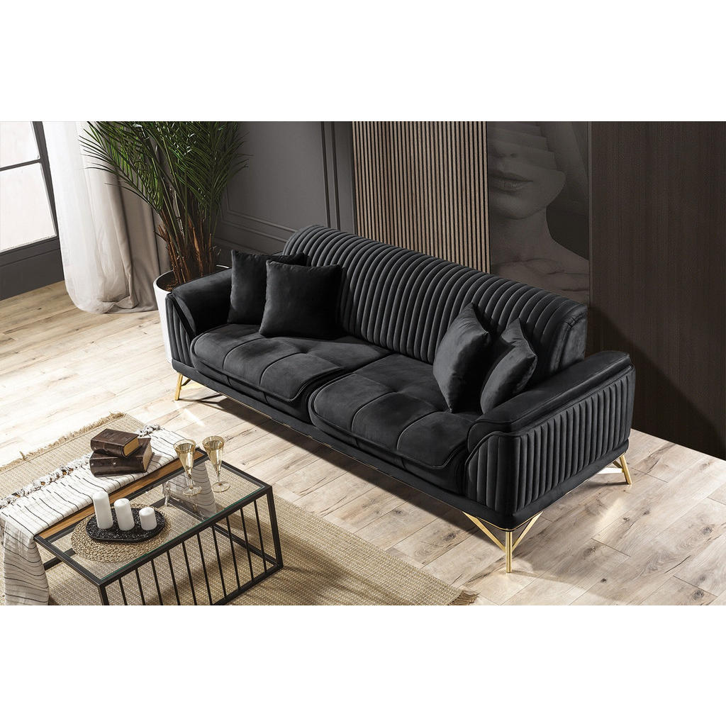 Thumbnail - Villa Möbel Sitzgarnitur, Schwarz, Holz, 6-Sitzer, 227x85x100 cm, Wohnzimmer, Sofas & Couches, Sitzgarnituren