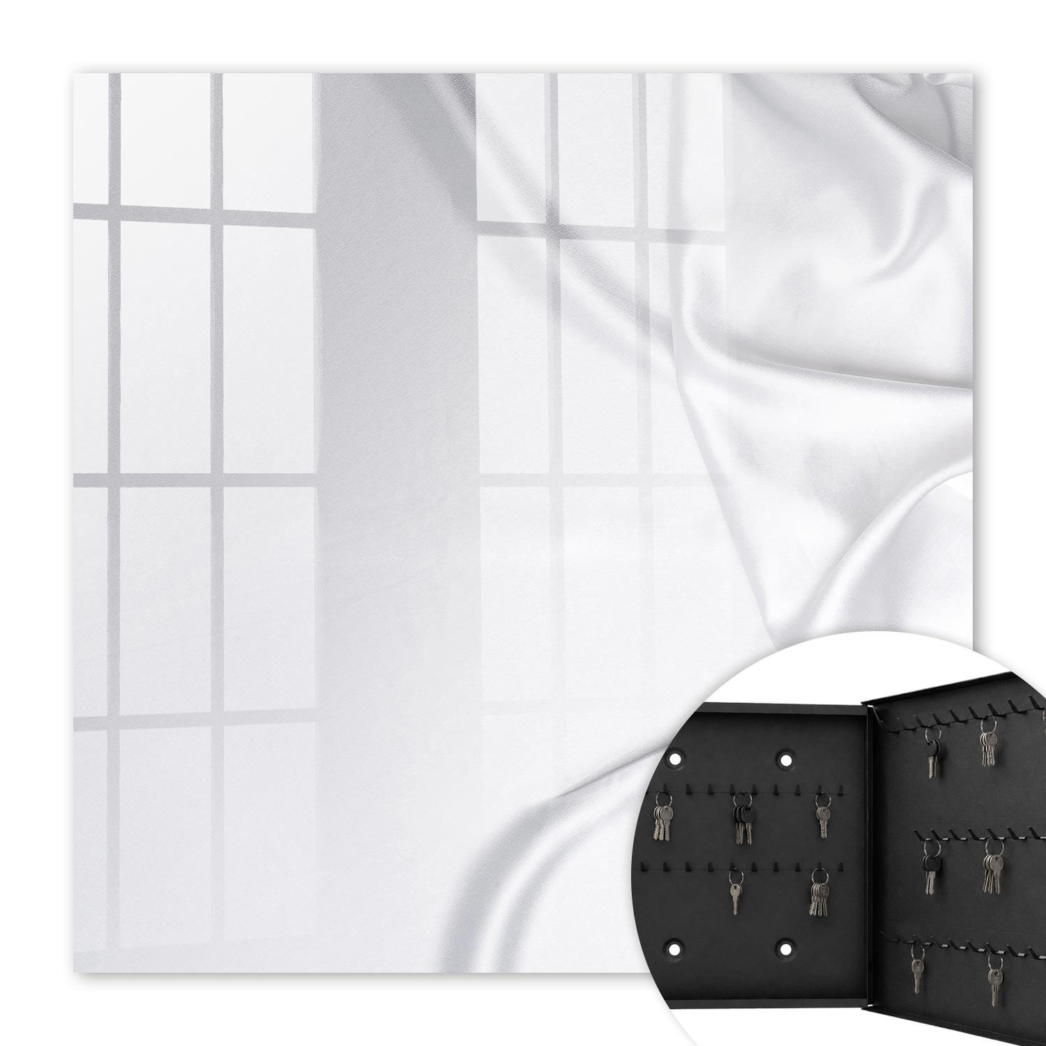 SCHLÜSSELBOX Schwarz 30x30 cm- Türöffnung nach rechts - Satinbettwäsche - Weiß, Metall (30/30/5cm) - TULUP