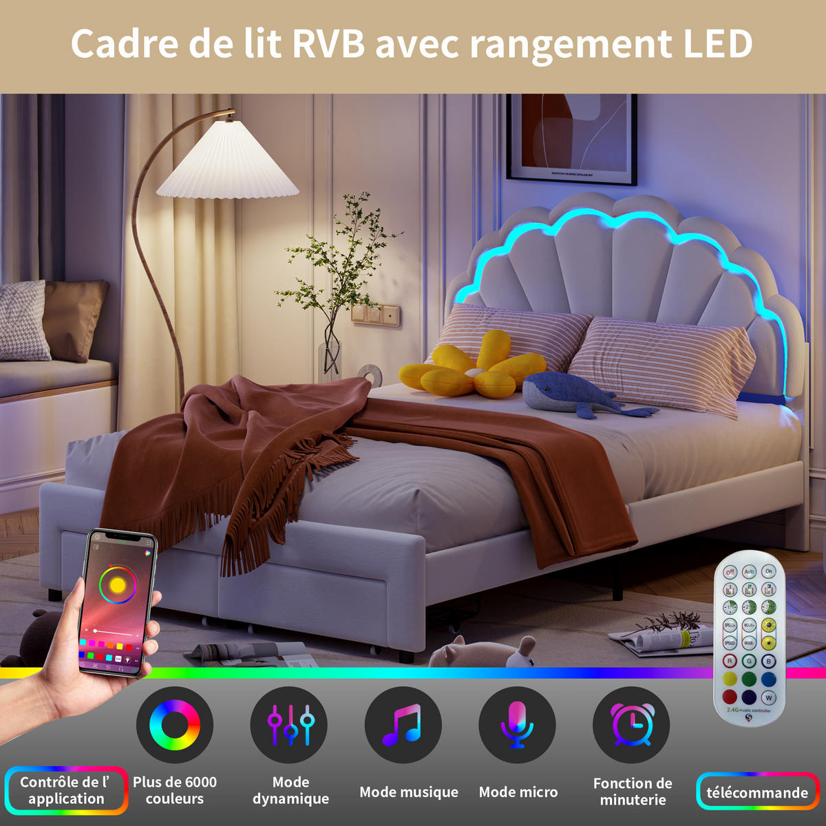 POLSTERBETT 160x200 cm mit Lattenrost, Bettkasten & Kopfteil, Boxspringbett, Samtstoff, Beige - Weiß, Textil/Metall (140/200cm)