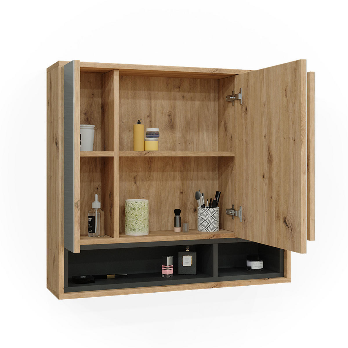 BADSPIEGELSCHRANK Beatrice Artisan Eiche/Anthrazit 80 x 72 cm - Anthrazit/Eiche Artisan, Holzwerkstoff (80/72/20cm) - Vicco