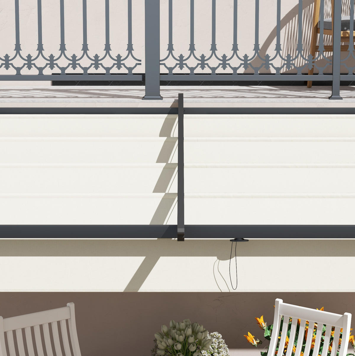 PAVILLON 297/297/200/230 cm cremeweiß aus Aluminium mit ausziehbarem Dach - Beige, Metall (297/230/297cm) - OKWISH
