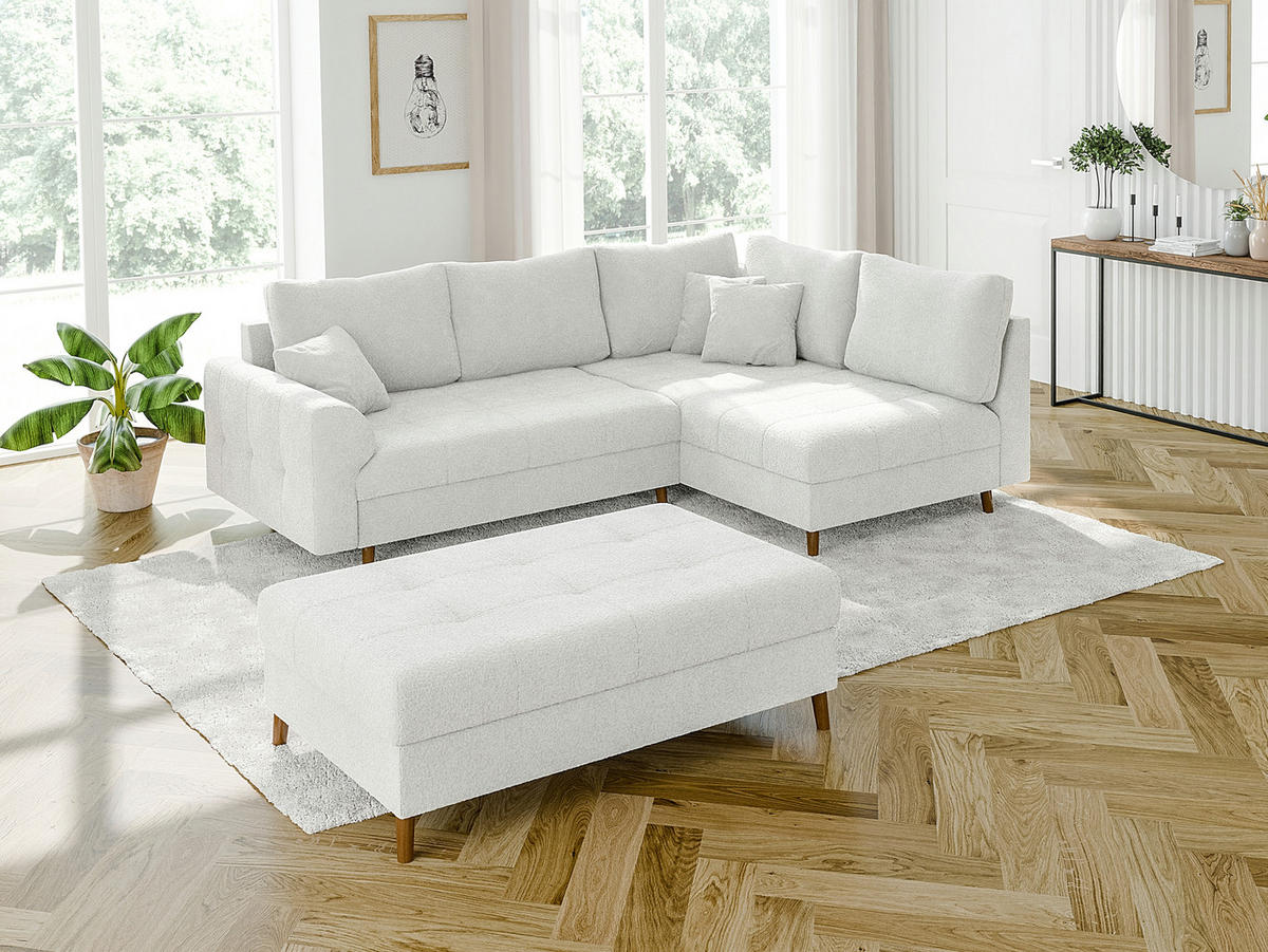 ECKSOFA inkl. Hocker Henrik Weiß Boucle - Ottomane rechts - Weiß/Braun, Holz/Textil (231/161cm) - S-Style Möbel