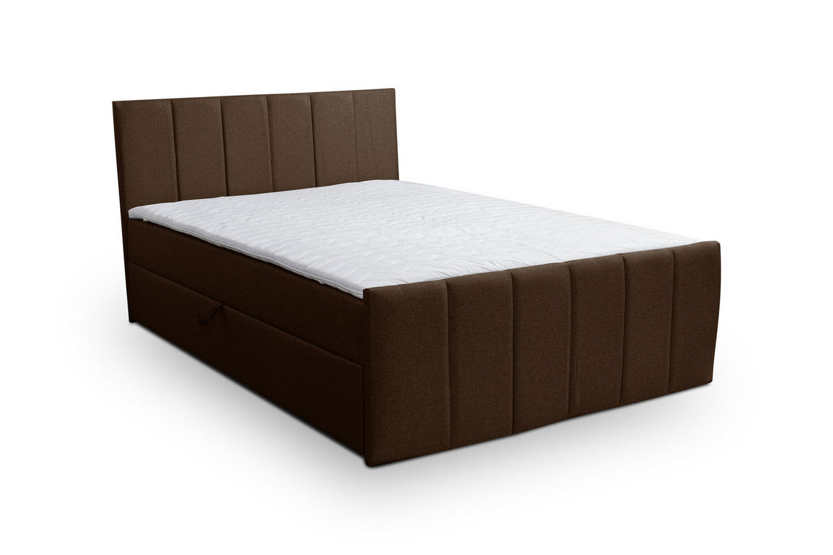 BOXBETT CLAUDINE mit 2 Bettkästen, 160x200, Farbe: Braun, Velourstoff, mit Bonell-Matratze inkl. Topper - Braun, Holz/Kunststoff (160/200cm) - VENASI MÖBEL