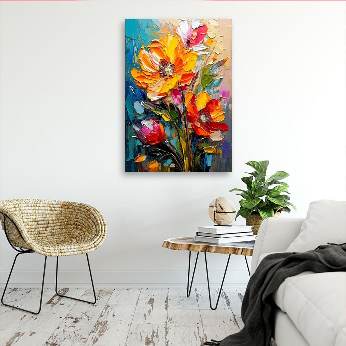 LEINWANDBILD Blumen 80x120cm - Multicolor, Textil (80/120cm) - Feeby