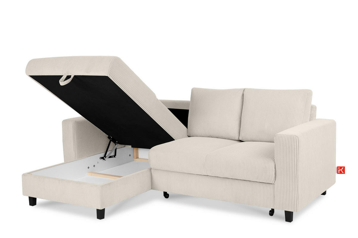 ECKSCHLAFSOFA EGRET Links mit Bettkasten, Cord-Stoff, cremefarben - Creme, Textil (234/90cm) - KONSIMO®