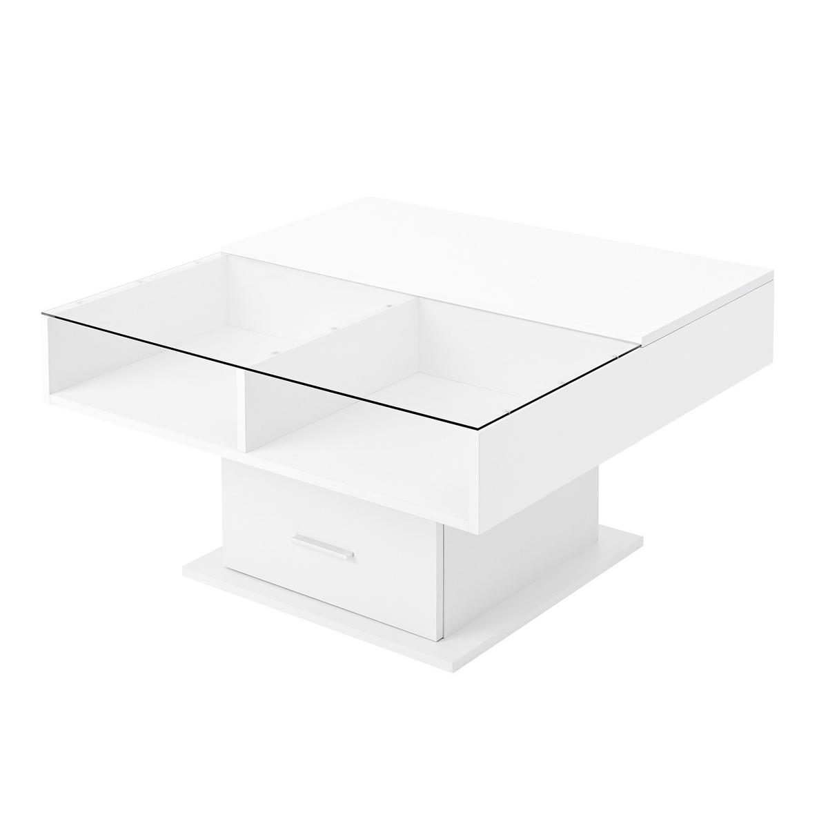 COUCHTISCH mit LED-Beleuchtung Lift-Funktion und Stauraum Hochglanz - Weiß, Glas/Holzwerkstoff (78/78/45.5cm) - EVRYAE