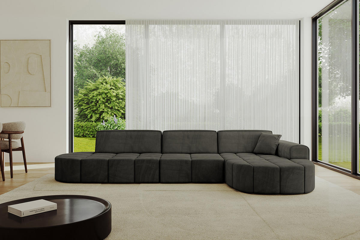 ECKSOFA Ottomane Rechts LIVO-L2 - 337x173x79,5 cm Schwarz - Schwarz, Holzwerkstoff/Textil (337/173cm) - ALTDECOR