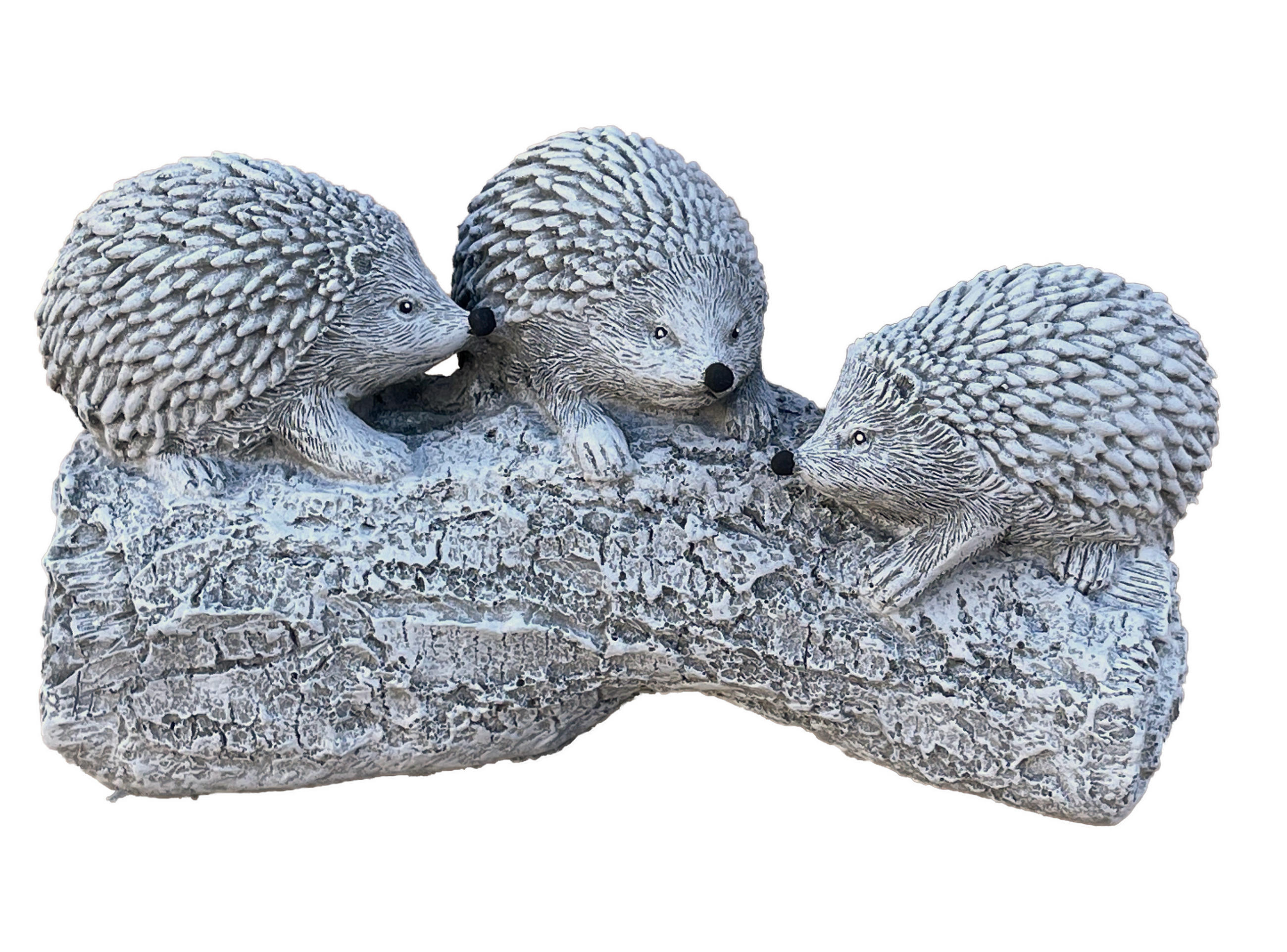 STEINFIGUR 3 Igel auf Baustamm frostfest Steinguss massiv - Grau, Stein (21/12/7cm) - stoneandstyle