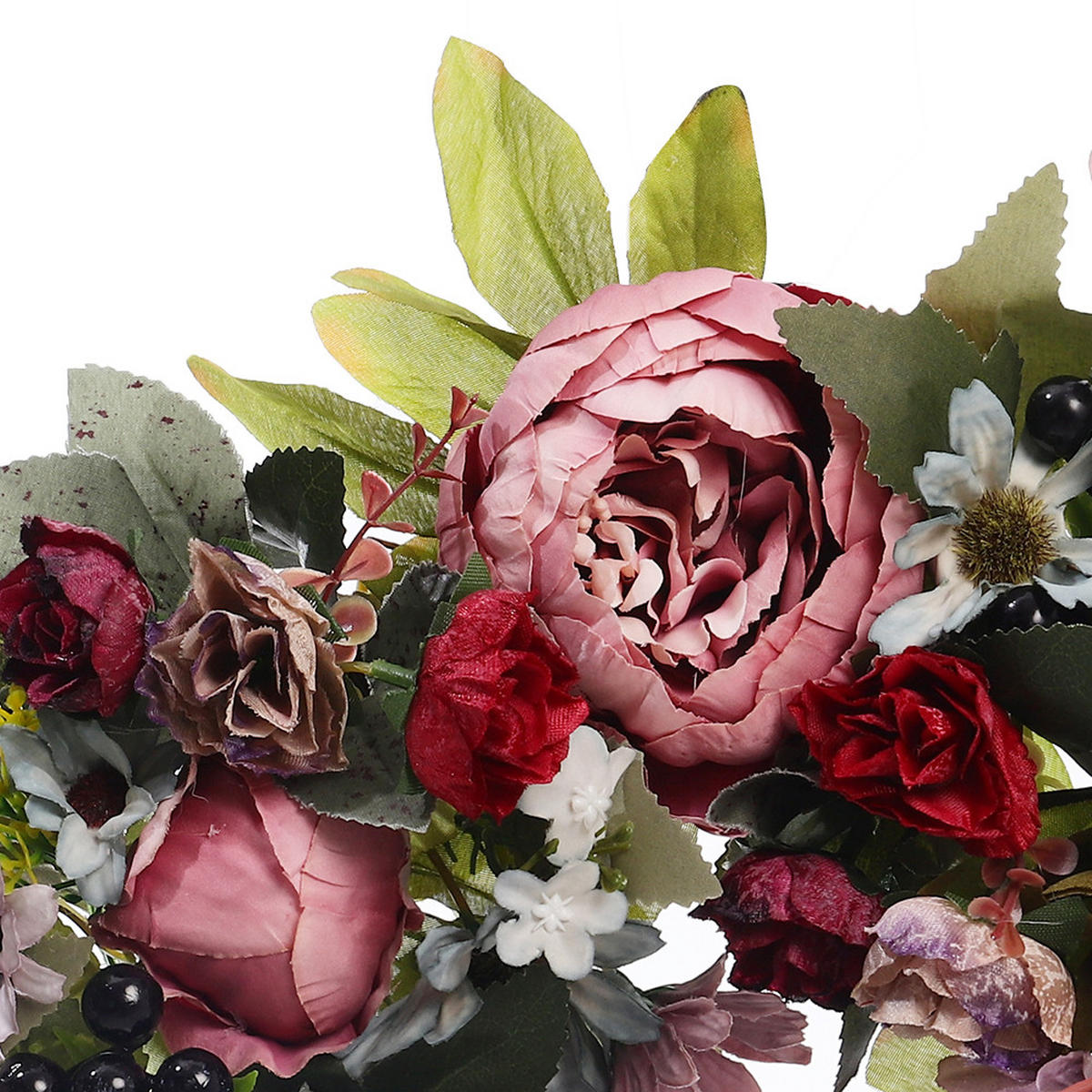 KUNSTBLUME Pfingstrosen 35cm Türkranz mit künstlichen für Hochzeit und Dekoration aus Stoff Hochwertige Verarbeitung - Rot, Kunststoff (20cm) - Livingandhome